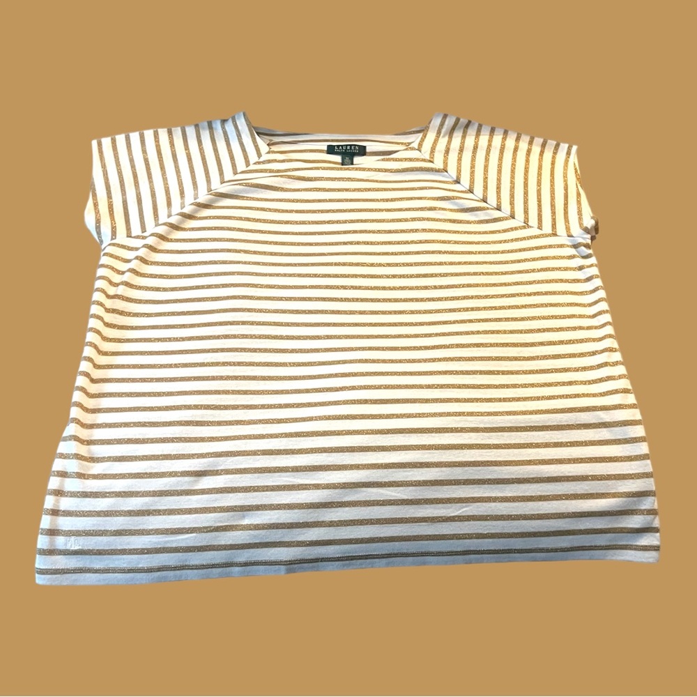 Lauren Ralph Lauren Womens 3XL Round Neck Gold White Stripe Shirt Holidays